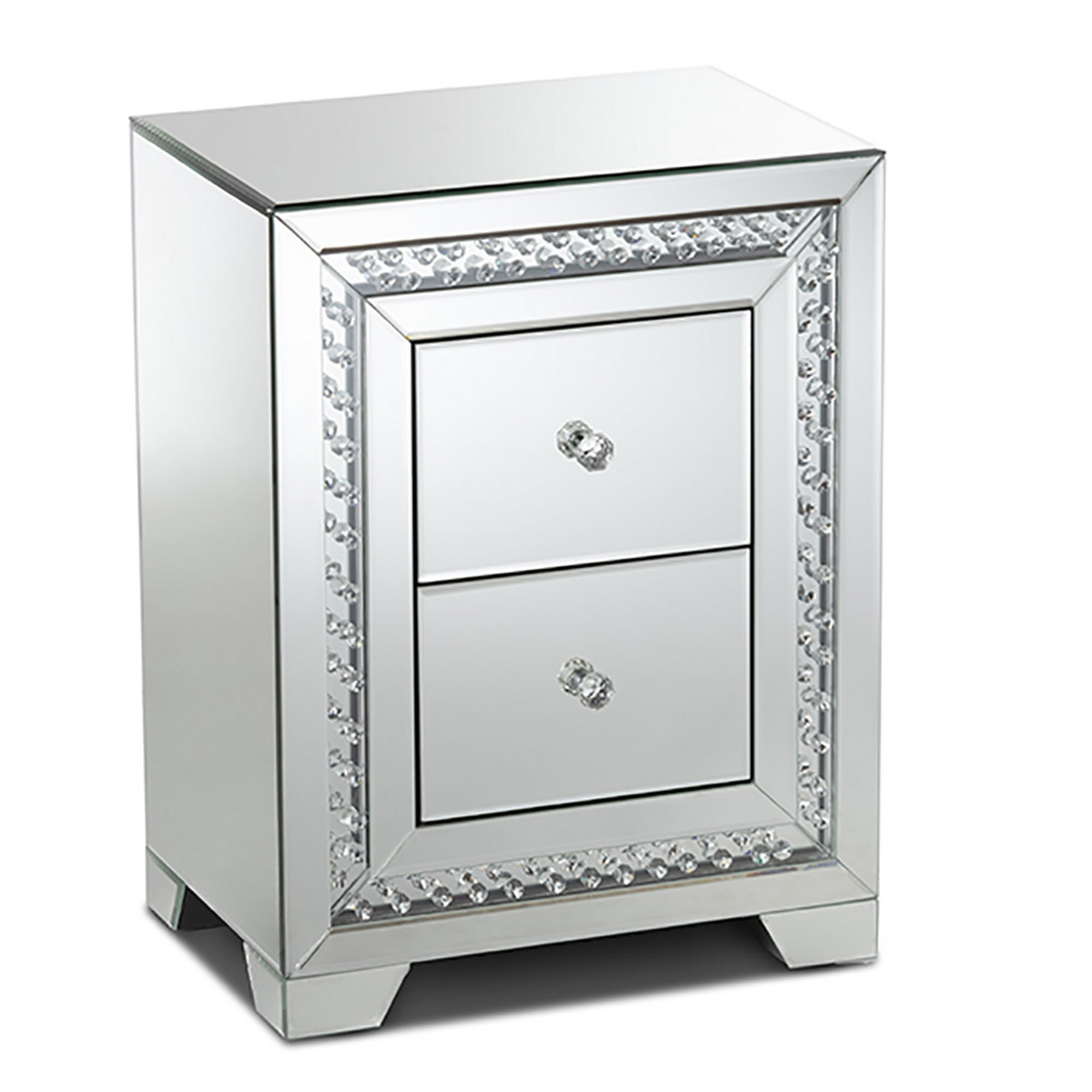 Urban Designs Mirrored Three Drawer Nightstand