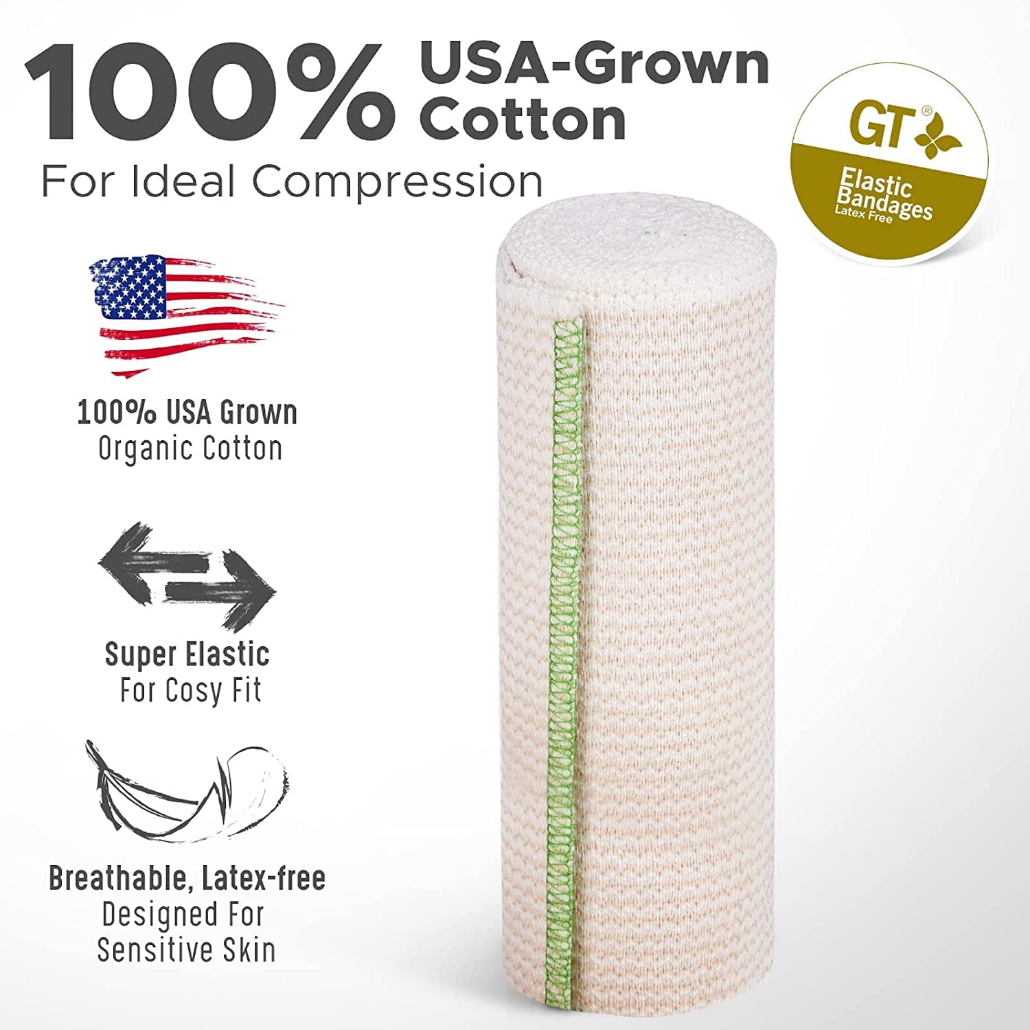 GT USA Organic Cotton Elastic Bandage Wrap (2