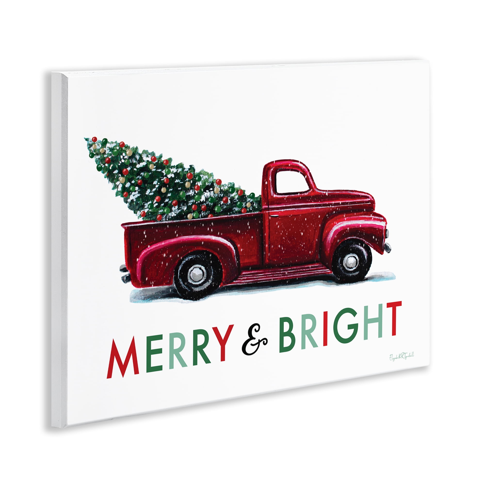 Stupell Industries Merry Bright Christmas Truck Holiday Painting Unframed Art Prints Wall Art, 14 x 11