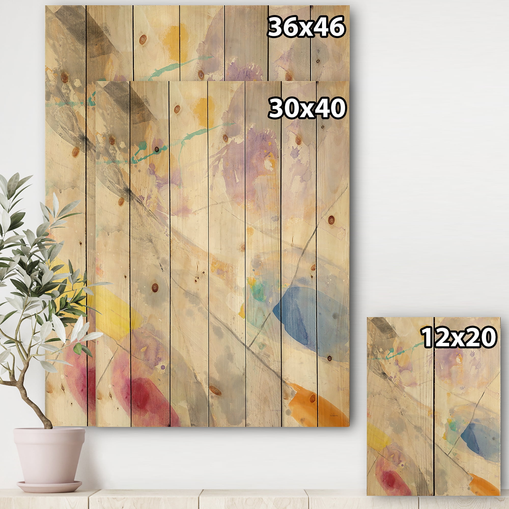 Designart 'Minimalist Spring Confetti I' Modern & Contemporary Print on Natural Pine Wood