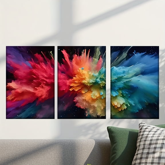 3pcs/set, Canvas Painting--Unframed, a Colorful Explosion of Paint, Posters and Prints, Living Room, Office, Bar, Library, Cafe, Abstract art, Perfect Birthday, Home Decoration, Holiday Gift, Labor