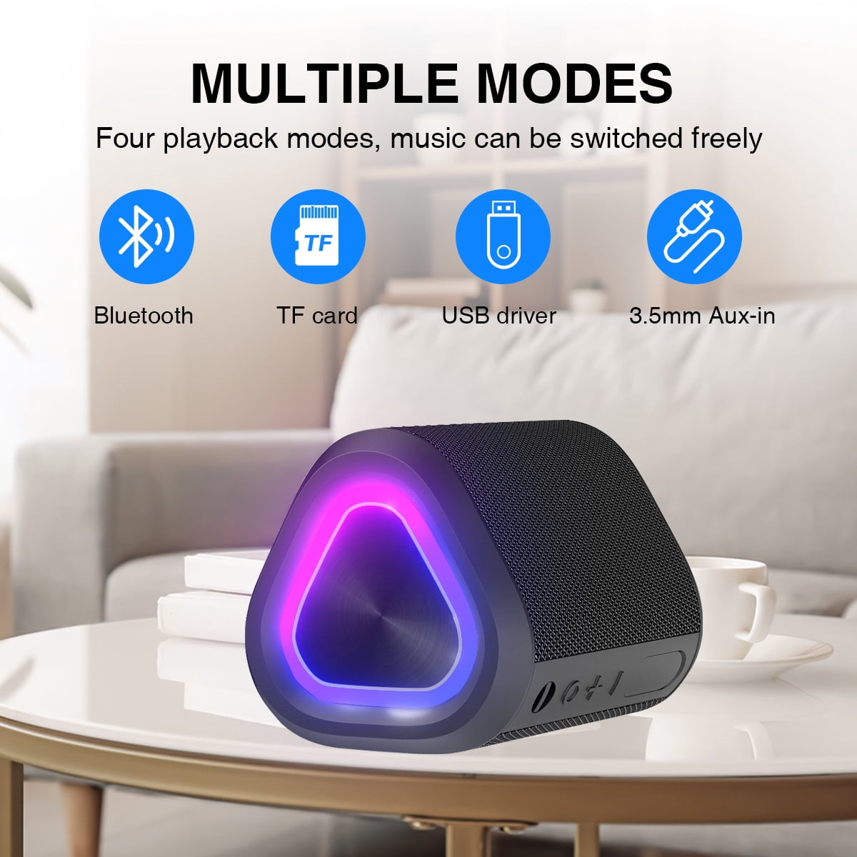Portable Bluetooth Speaker with LED Lights,Bluetooth 5.3,24H Playtime,Stereo Bass,Built-in Microphone,IPX7 Waterproof Wireless Outdoor Speaker