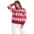 thumbnail image 2 of Asklazy Women’s Relaxed Fit Soft Knit Fabric Sweater Long Sleeve Pullover Crew Neck Casual Winter Top,US Size,Red Plaid,XL, 2 of 9
