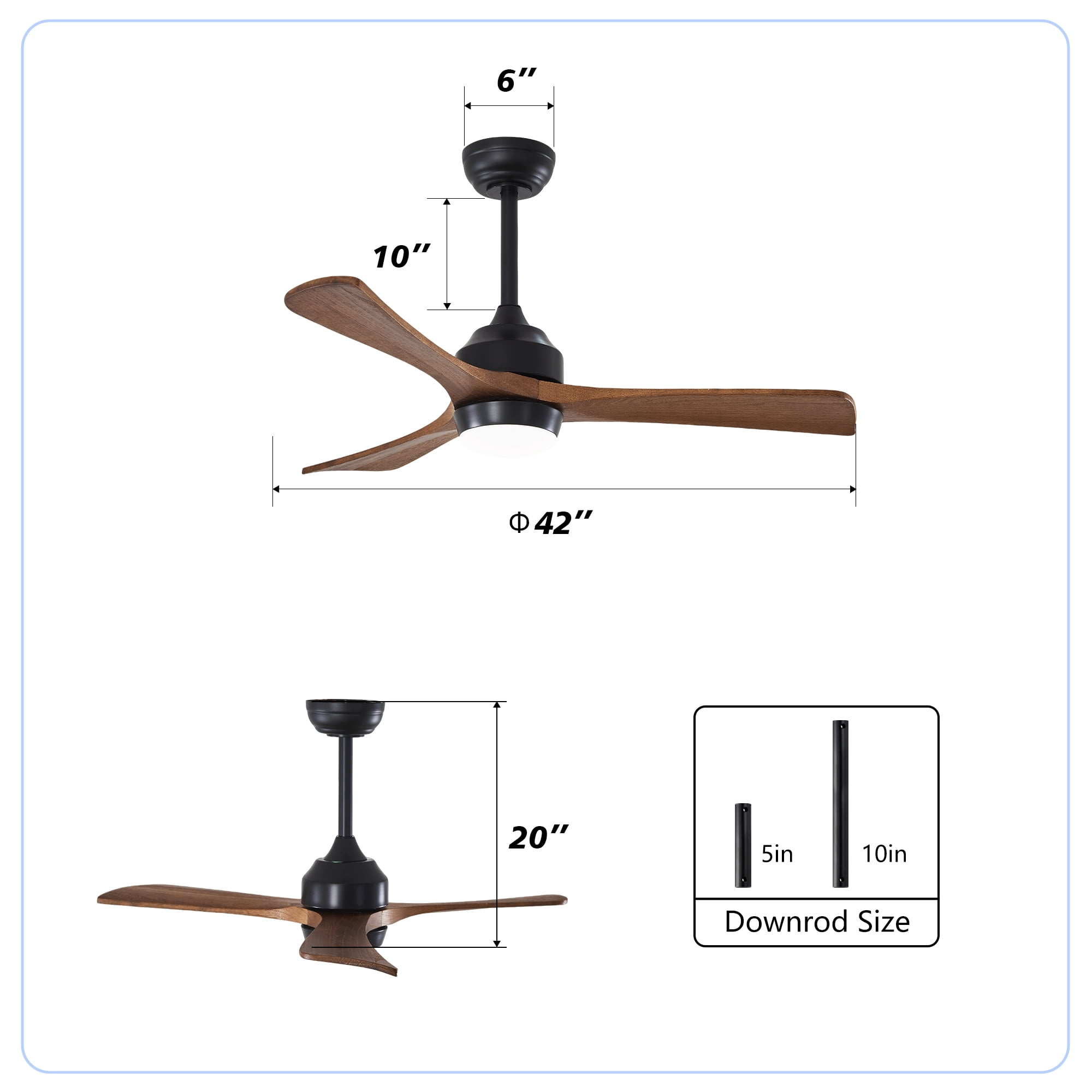 Leumius 42" Solid Wood Blades Ceiling Fan with Light and Remote Control,Quiet DC Motor 3 Blade Ceiling Fans 6 Speed Levels,Reversible for Patio Living Room Bedroom Office Black