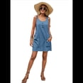 thumbnail image 3 of Vestido de Verano para Mujer, Sin Mangas, con Bolsillos, Informal, Corto, Corte A, Cuello Redondo. Azul Pavo Real M, 3 of 8