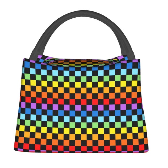 Disketp Rainbow Chequerboard Bolsa Térmica Estampada, Bolsa Térmica Aislante para Almuerzo, Playa y Campamento