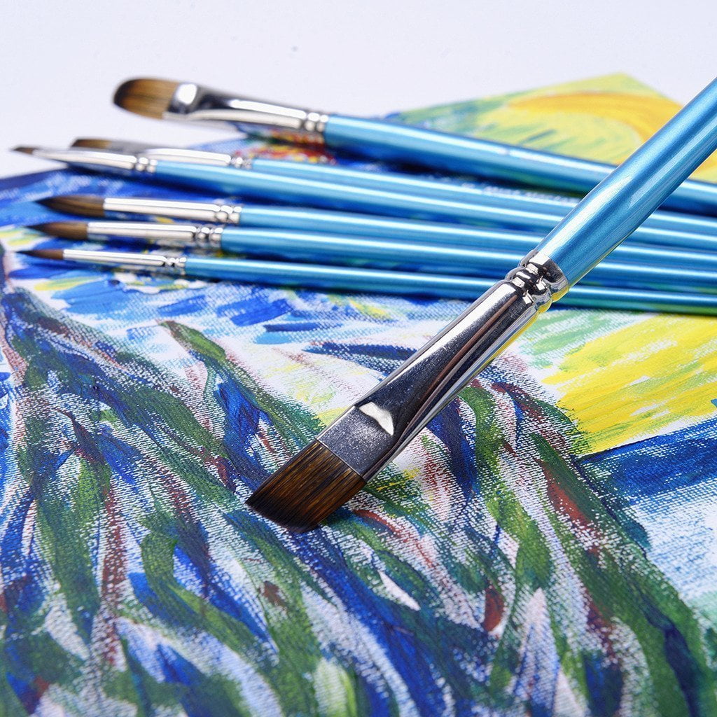 Set of 7 Flat/Tip Painting Artist Brushes Nylon Acrylic Oil Paint Brush
