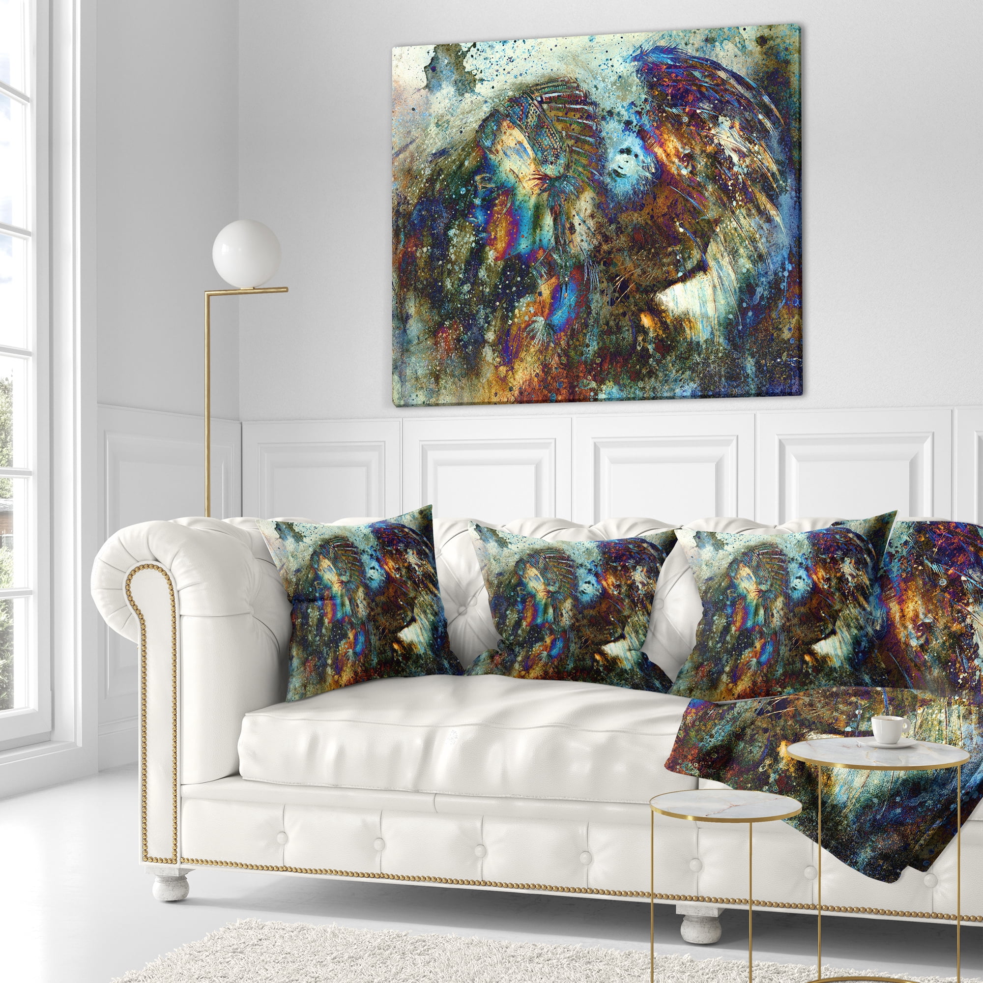Designart Indian Woman Collage with Lion - Woman Throw Pillow - 16x16