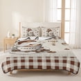 thumbnail image 3 of Full Quilt Set 78''x90'', Coffee Gnomes Lightweight Summer Bedspread Coverlet Set with 2 Pillow Shams, Farmhouse Brown Plaid Teacup Beans Breathable All Season Quilt Bedding for Bedroom/Guest Room, 3 of 9