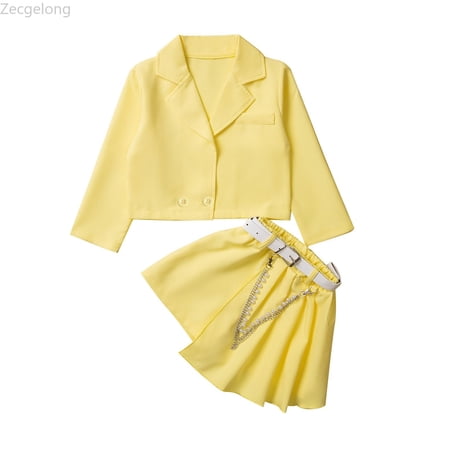 Zecgelong Kids Toddler Baby Girls Autumn Winter Solid Cotton Long Sleeve Shirt Skirts Set Suit Clothes Girls 2 Piece Sets Age 1-2 Years