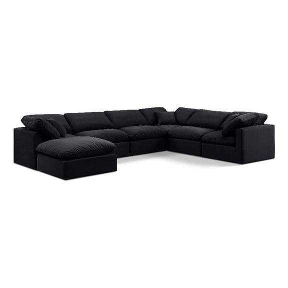 Meridian Furniture Indulge 193.5" Velvet U-Shaped Modular Sectional in Black