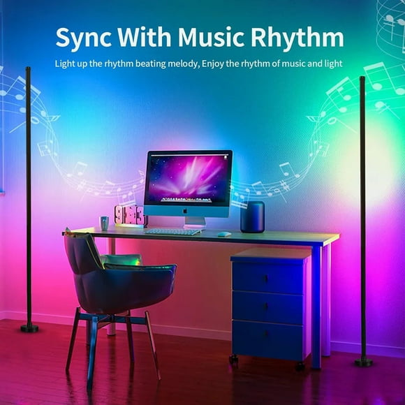 Yhmxh Electronics Smart Home RGB LED Floor Lamp 1.2m Corner Floor Lamp 1.6 Billion DIY Color And Synchronized Modern Floor Lamp Ambient Color-changing Floor Lamp For Living Pendant