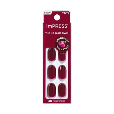 KISS imPRESS  Press on Nails, Maplewood, Red, Short Oval, 30 Count