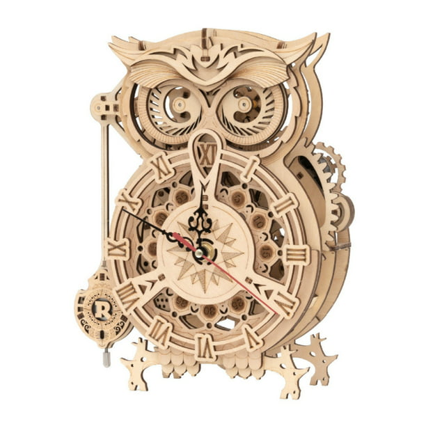Robotime ROKR Owl Clock LK503 Battery-Driven Mechanical Gears 3D Wooden ...