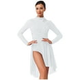 thumbnail image 3 of zdhoor Women's Shiny Rhinestone Lyrical Dance Dress Long Sleeve Tulle Skirt Leotard Dancewear White L, 3 of 5