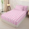 thumbnail image 2 of Erosebridal Pink Plaid Print Zipper Twin Comforter Sets with Fitted Sheet and 2 Pillowcases,White Grid Pastel Neutral Pattern Zipper Bedding Set For Girls,Pink Reversible,4 Pieces, 2 of 7