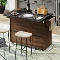 thumbnail image 4 of DEALTOPS Kitchen Island with Trash Can Storage Cabinet, Kitchen Cart with Drop Leaf, Spice Rack, Towel Rack and Drawer, Rolling Kitchen Island on Wheels with Adjustable Shelf-Walnut Brown, 4 of 12