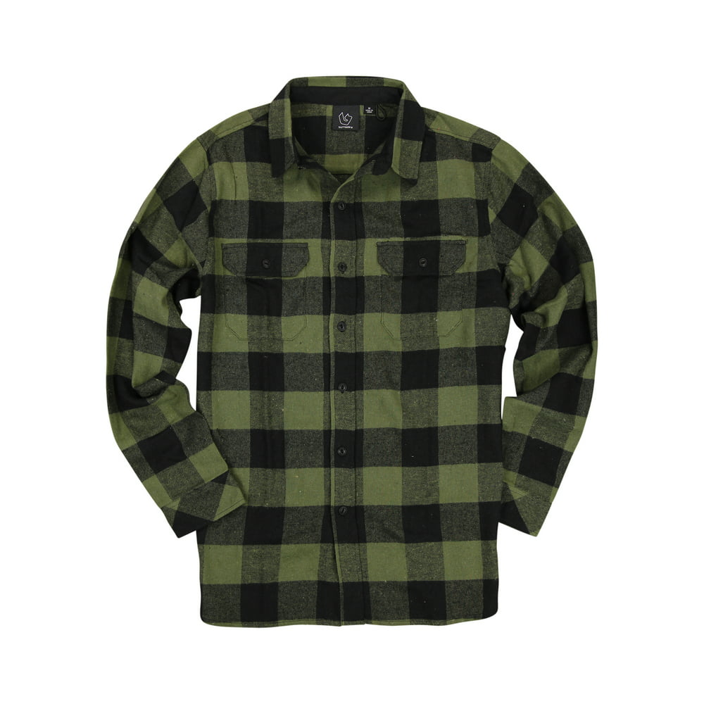 BURNSIDE - Men's Button Down Long Sleeve Flannel Shirt (Army, Large ...