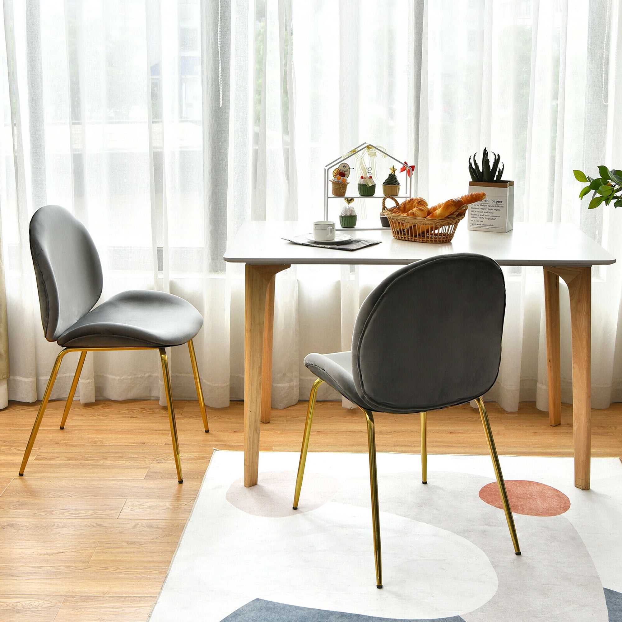 Gymax 4PCS Velvet Dining Chair Accent Leisure Chair Armless Side Chair Grey
