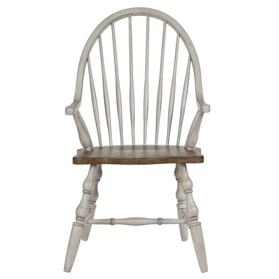 Sunset Trading Country Grove 18" Wood Windsor Dining Chair with Arms in Gray
