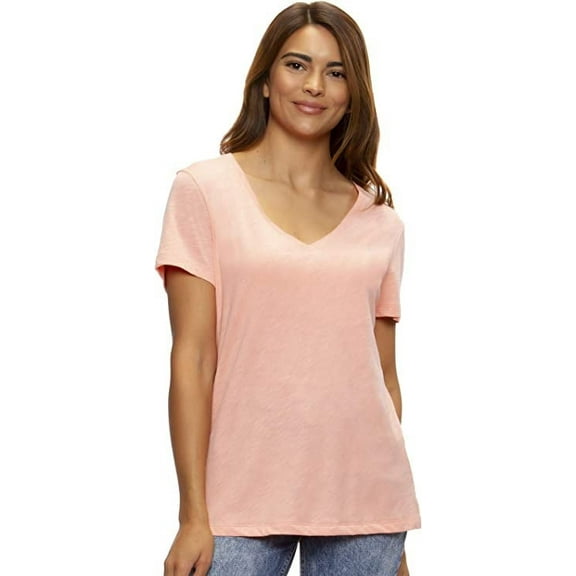Felina Women's Slub Jersey V-Neck Tee  Short Sleeve T-Shirt (Candle Light Peach,XS)