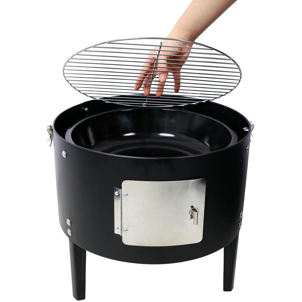 GVN Garden Grill, Patio Backyard Barbecue Grill,17 Inch Steel Charcoal Smoker, Heavy Duty Round BBQ Grill for Outdoor Cooking, Black