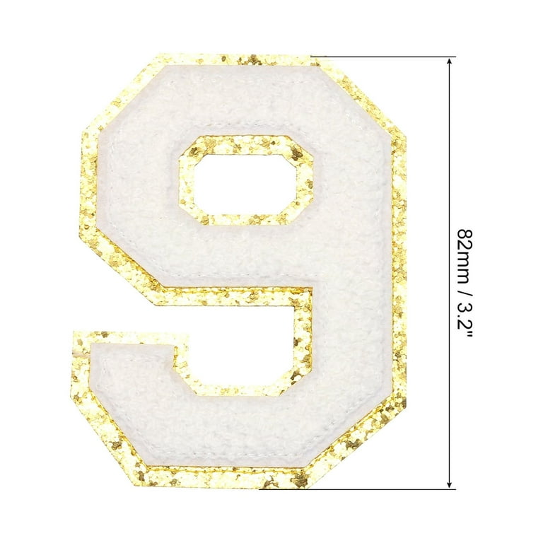 Chenille Number 1 Patches 4-1/2 Inch Height Iron on Number Patches Black  Glitter for Clothing Pack of 3(White)