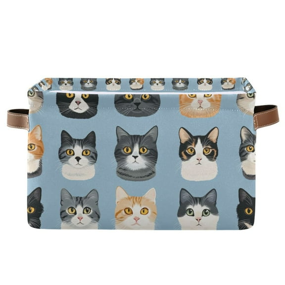 Yayeee Canvas Storage Basket with Handles for Shelves Fabric Bins Closet Organizer, Cartoon Cute Cat