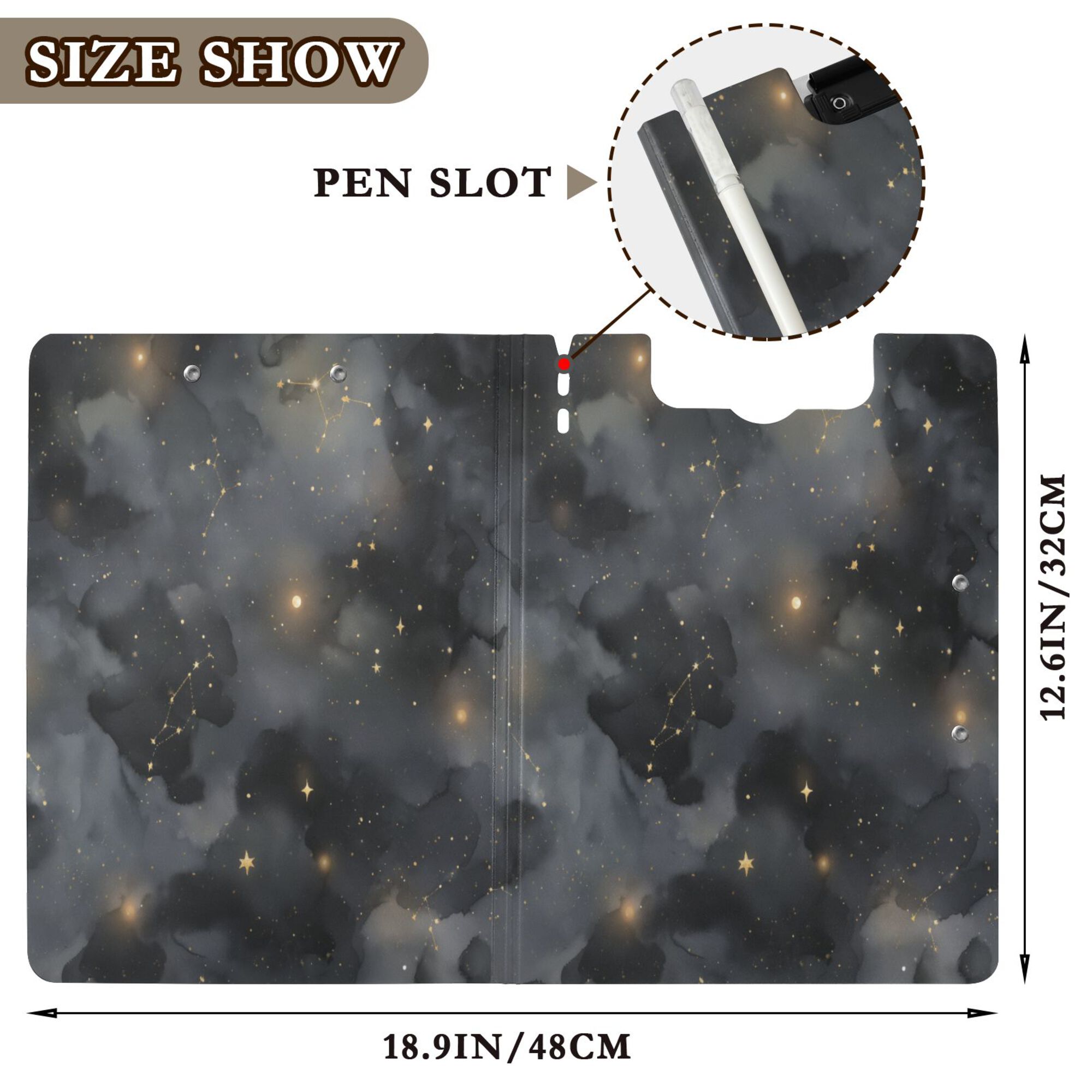 FORMRS A4 Clipboard Folder with Pen Holder Horizontal Foldable School Office Binder, Gray Sky Pattern