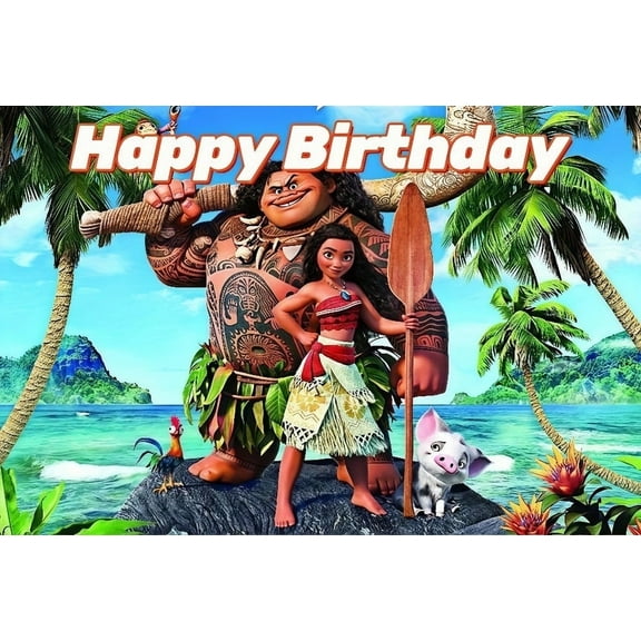 Moana Themed Birthday Party Banner (71x43 Inches) - Cartoon Photography Backdrop Decorations for Kids' Celebrations