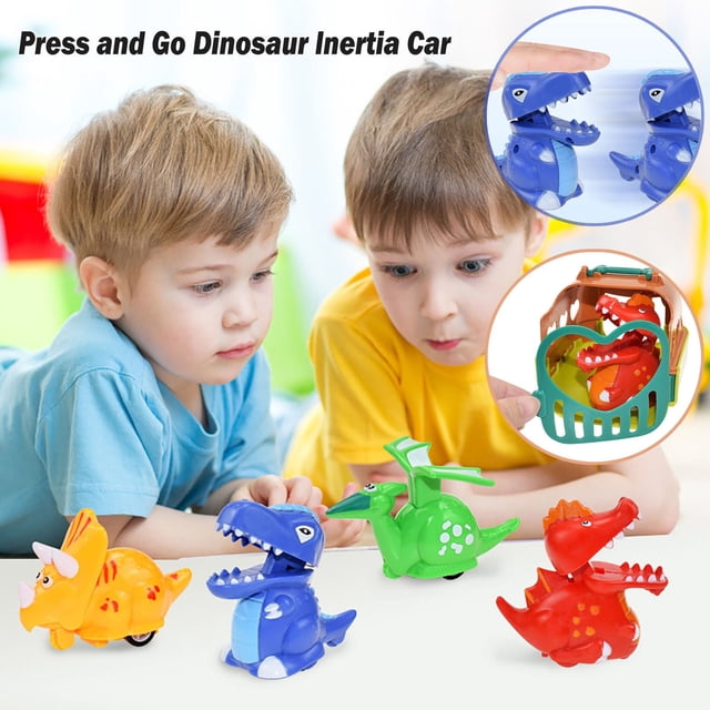 Juguetes de coches de dinosaurios | Vehículos de fricción Press and Go Wind Up: | Acción de retroceso multicolor | No necesita batería | Juguetes de agarre de coordinación mano-ojo | Caja de regalo
