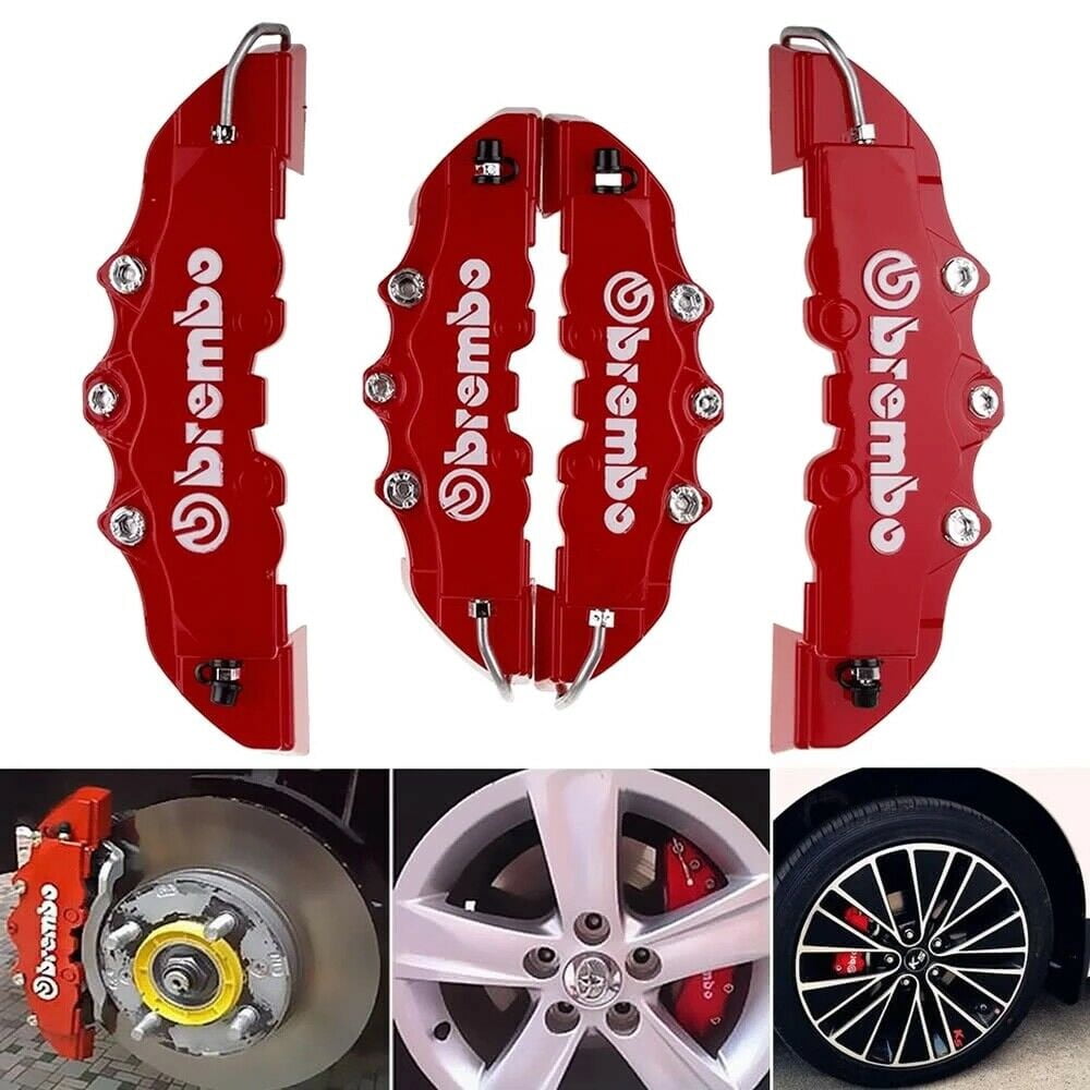 4PCS Car Disc Brake Caliper Covers Front & Rear Kit Red 3D Style Universal
