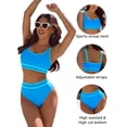 thumbnail image 4 of SOMER Women's Bikini Sets Two Piece Swimsuits High Waisted Color Block Sporty Bathing Suits Blue, 4 of 11