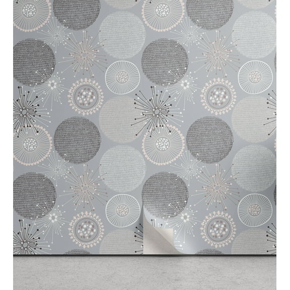 Ambesonne Abstract Peel & Stick Wallpaper for Home, Circular Pastel Shapes, 13"x100", Pale Peach Blue Grey