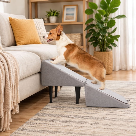 Split Dog Ramp 2-in-1, Foldable Pet Stairs for Bed and Sofa, Lightweight Portable Ramp for Small & Medium Dogs, Dark Gray