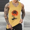 thumbnail image 2 of ZCFZJW Men's Tank Tops Quick Dry Sleeveless Tropical Palm Tree Print Workout Muscle Shirt Athletic Bodybuilding Gym Performance Tee Shirts Yellow L, 2 of 5