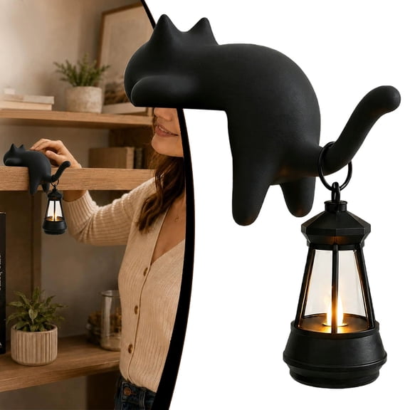 Cat with Lantern Shelf Decor, Decorative Bookshelf Light, 3D Printed Cats Shelf Hook with LED Lantern, Cats Hook with Lanterns for Keys Desk Bookshelf, Gift for Cat Lovers