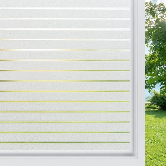 1 Roll Window Privacy Film,Frosted Glass Window Film,Decorative Front Door Covering,Anti-UV Static Cling Non Adhesive Window Sticker,Striped Pattern Frosting Film