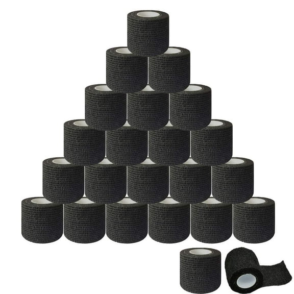 XmhyTop 24pcs 2"x 5 Yards Disposable Cohesive Tattoo Grip Bandage Tape Black Self Adhesive Wrap, Elastic Bandage Tape Handle Grip Tube for Tattoo Machine Grip Accessories, Sport