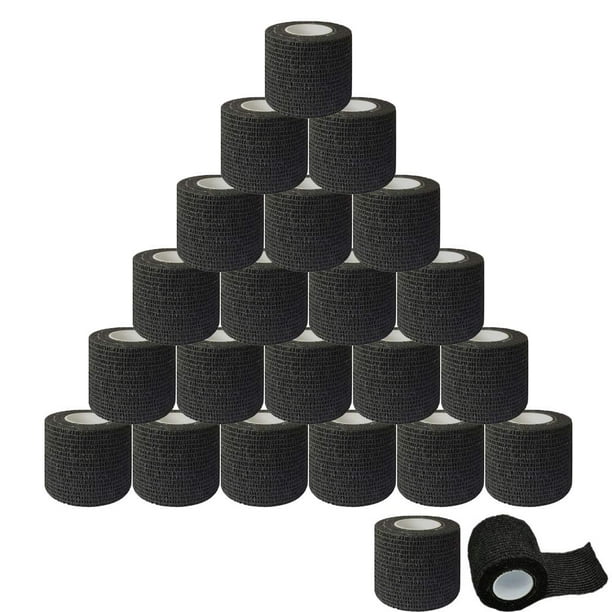 Zhuge 24 piezas de envoltura de agarre de tatuaje, 2 "x 5 yardas, cinta de vendaje de agarre de tatuaje cohesiva desechable, envoltura autoadhesiva negra, cinta de vendaje elástica, deporte