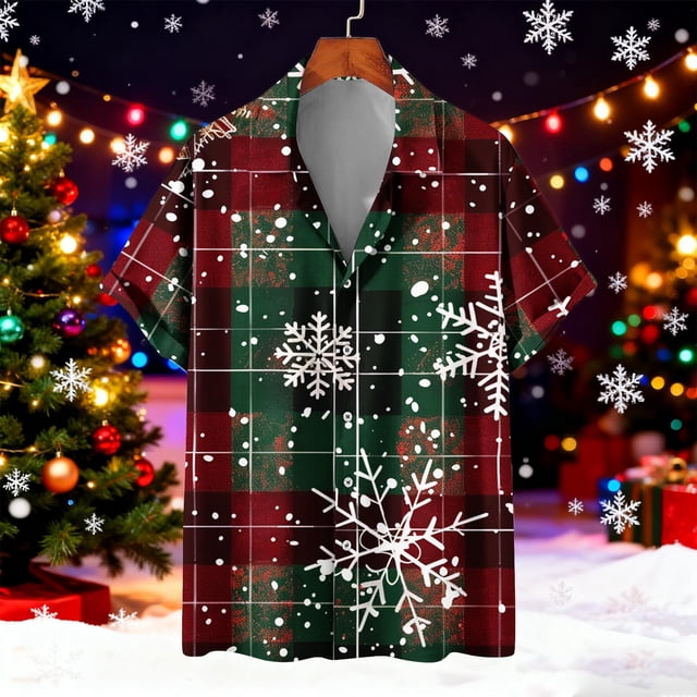 Blusa y camisa de manga corta con cuello vuelto para hombre Camisa de manga corta con estampado navideño para hombre Tops casuales con cuello vuelto Camisa Blusa Tops para hombre
