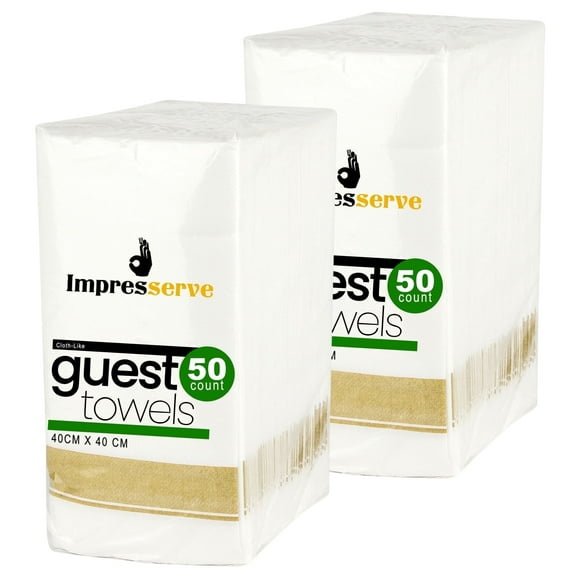 Impresserve White Disposable Cloth-Like Paper Guest Towels with Gold Line Print - 100 Sheets