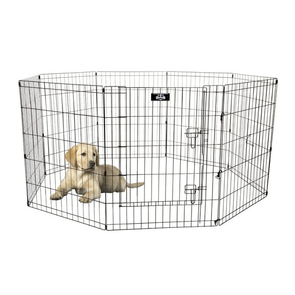 PETMAKER 24x30-Inch Foldable 8-Panel Puppy Playpen with Secure Gate (Black)