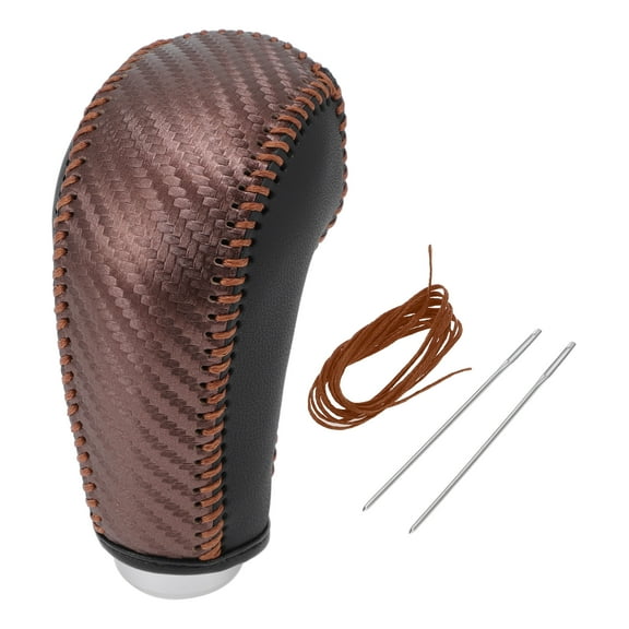 Unique Bargains 1 Pc Gear Shift Knob Cover for Subaru XV Crosstrek 2013-2015 Stick Shifting Handle Protector Brown Carbon Fiber Black Faux Leather