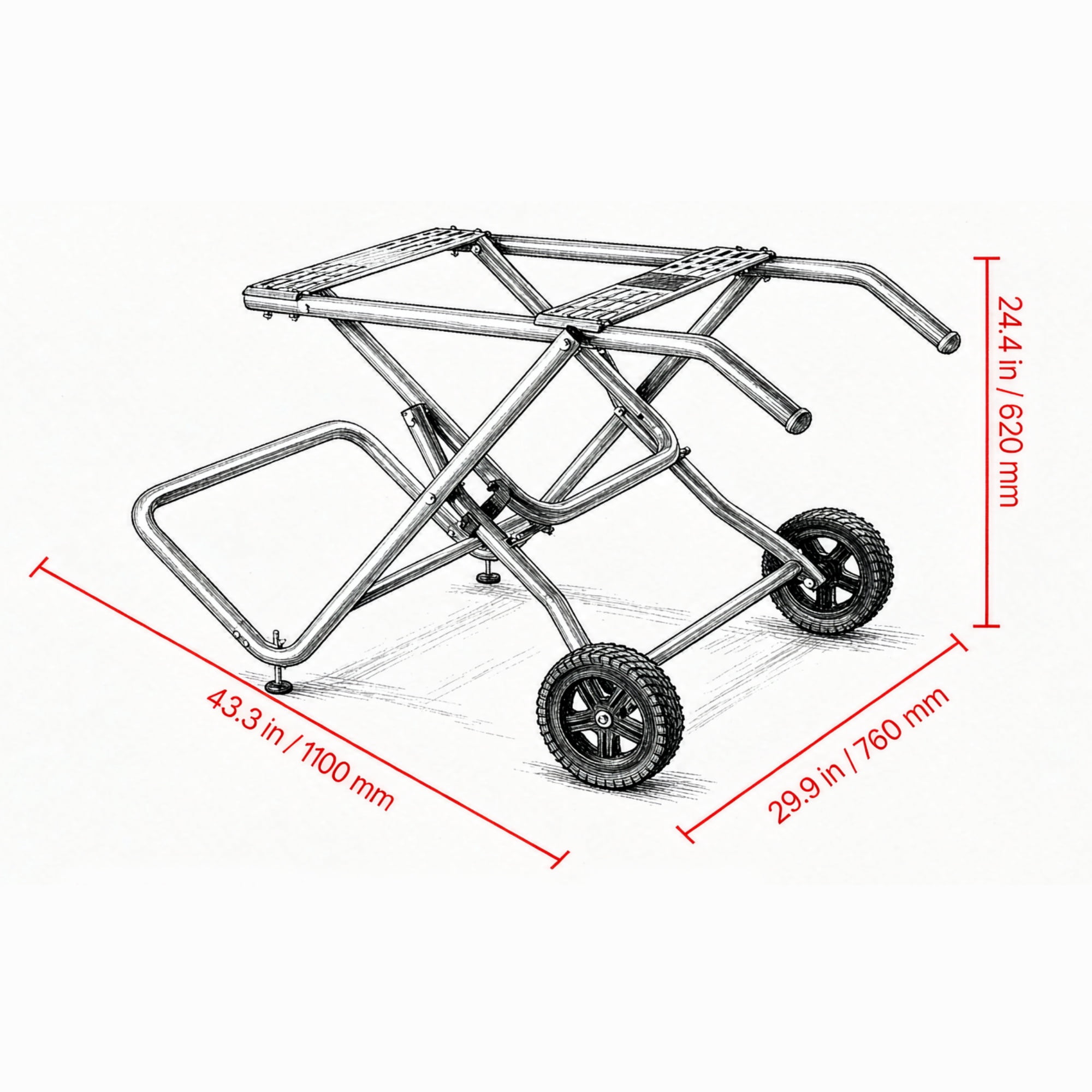 350 lbs Portable Table Saw Stand, Rolling Foldable Heavy Duty Construction with 8 Inch Rubber Wheels, Universal Fit for Most Table Saws, Easy Storage