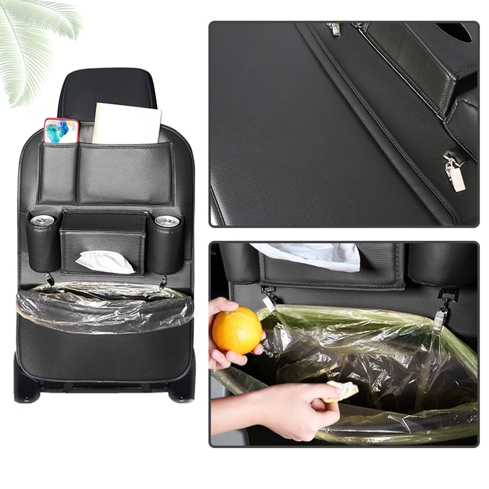 LSLJS Car Seat Organizers, PU Leather Backseat Protector with 5 Storage Pocket & Garbage Bag, Waterproof Car Rear Hanging Storage Shelf Back Seat Storage Bag Kick Mats Universal Interior Accessories