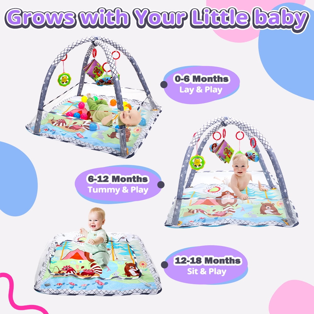 JoyStone 4 IN 1 Baby Activity Play Mat with 20 Balls, 5 Detachable Sound Toys, Baby Sensory Mat for for Toddler Infant 0-12 Months, Newborn Gift for Boys and Girls
