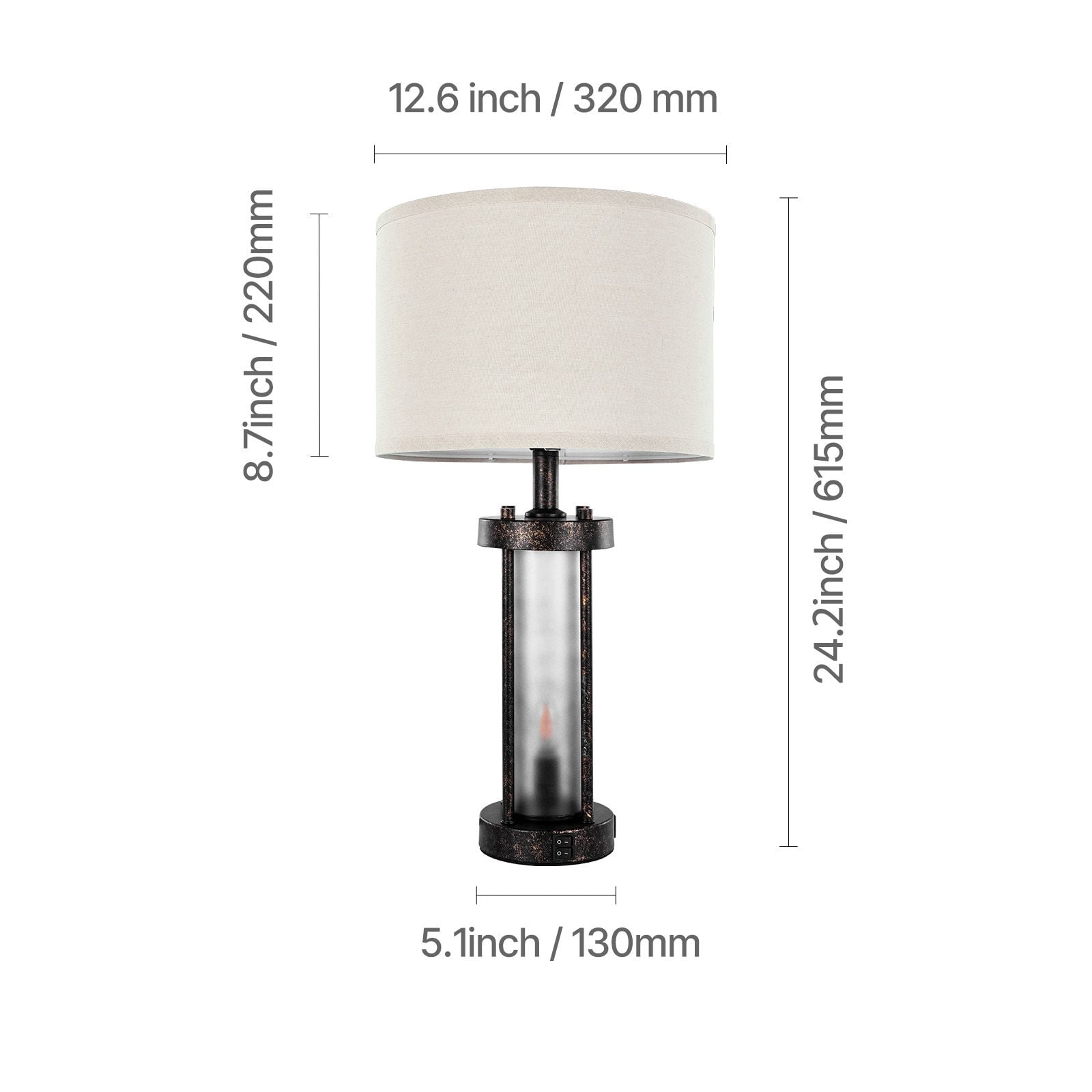 Vintage Table Lamp with Dual Light Sources, USB-A, USB-C & AC Charging Ports, Dimmable, for Bedroom Living Room