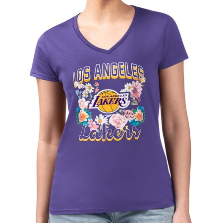 Women s G-III 4Her by Carl Banks Purple Los Angeles Lakers Super-Slim Fit Lightweight Flowers Team Logo Graphic V-Neck