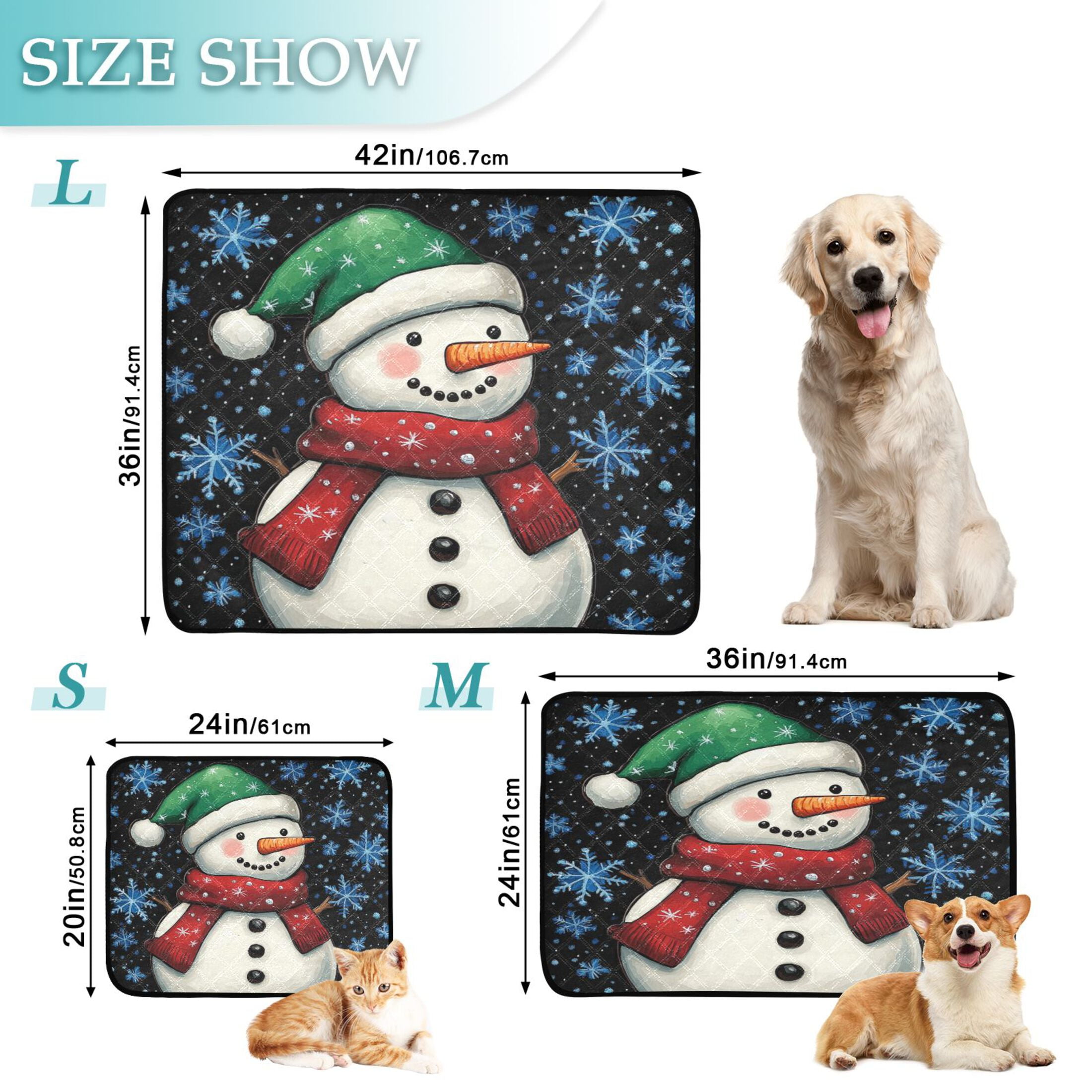 Qxltty A Snowman with A Green Christmas Hat Cat litter Pads Pet Set of 3 Diaper Mats Center Anti-leakage Layer Absorbent Soft and Comfortable